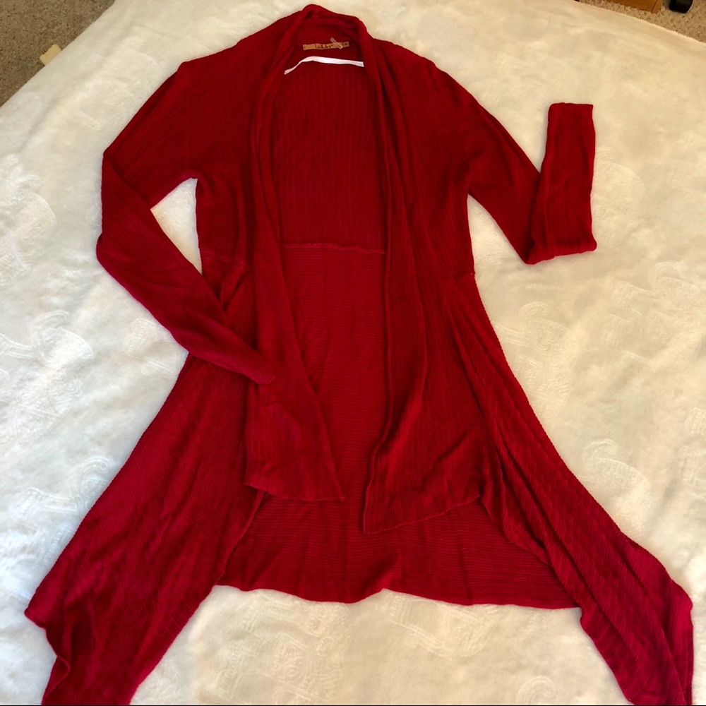 Red Open Front Cardigan